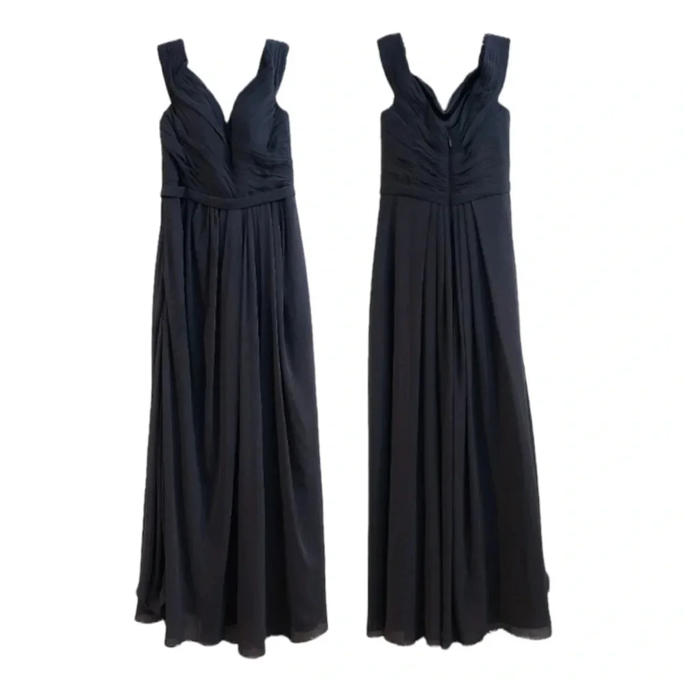 AZAZIE Chiffon Formal Off-the-Shoulder Bridesmaids Gray V Neck Maxi Dress A4 - Picture 1 of 9